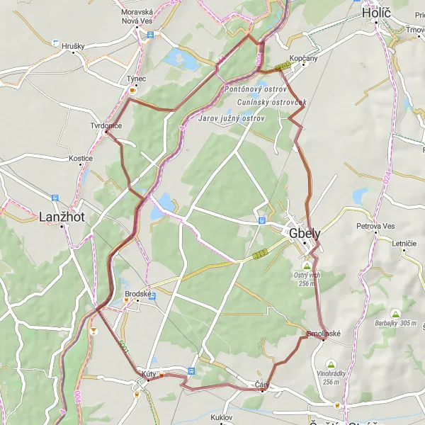 Miniatura mapy "Trasa Gravelowa przez Gbely" - trasy rowerowej w Jihovýchod, Czech Republic. Wygenerowane przez planer tras rowerowych Tarmacs.app