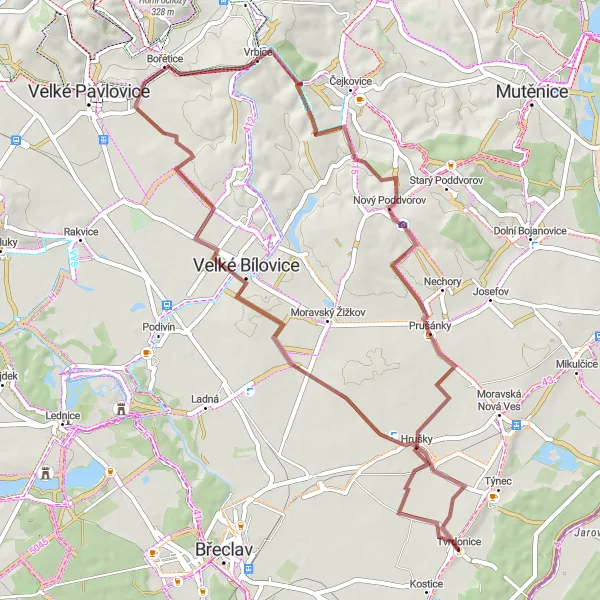 Miniatura mapy "Rowerowa trasa przez winnice Południowo-Wschodnich Czech" - trasy rowerowej w Jihovýchod, Czech Republic. Wygenerowane przez planer tras rowerowych Tarmacs.app