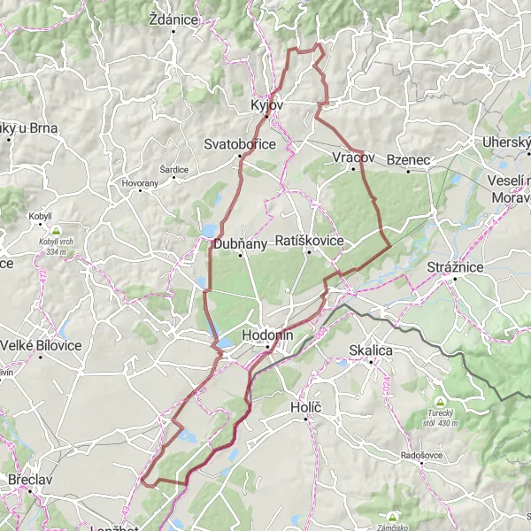 Miniaturní mapa "Gravelový kruh kolem Tvrdonic" inspirace pro cyklisty v oblasti Jihovýchod, Czech Republic. Vytvořeno pomocí plánovače tras Tarmacs.app