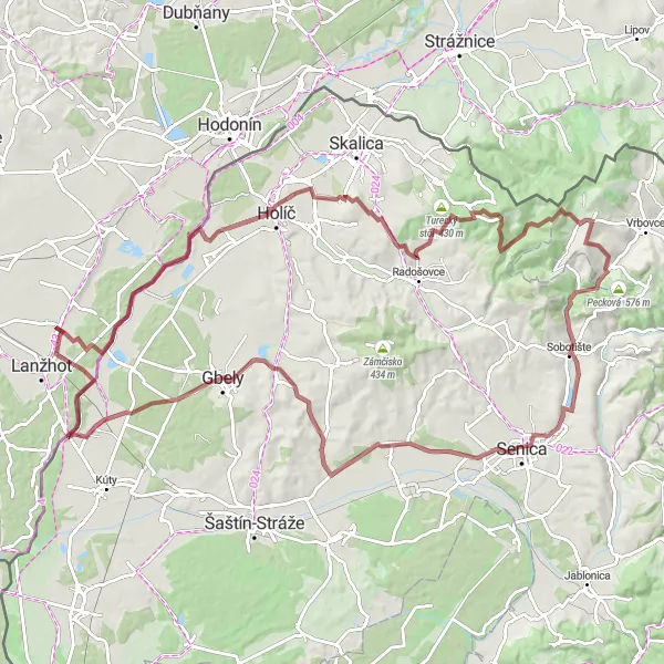 Miniaturní mapa "Za dobrodružstvím kolem Tvrdonic" inspirace pro cyklisty v oblasti Jihovýchod, Czech Republic. Vytvořeno pomocí plánovače tras Tarmacs.app