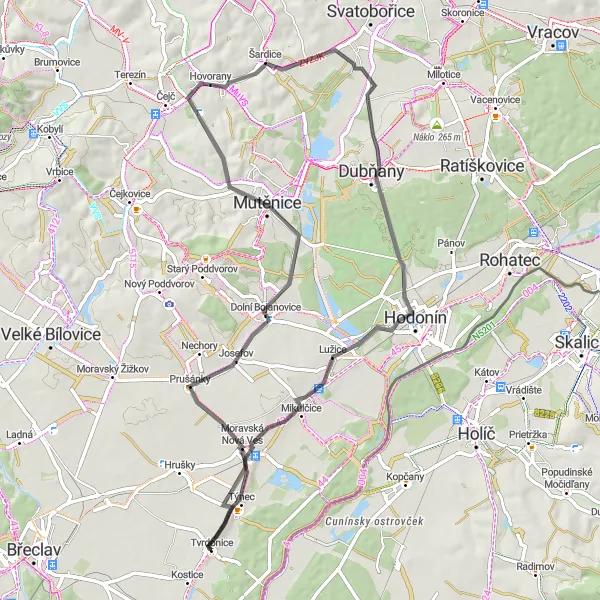 Miniaturní mapa "Rychlý okruh Tvrdonicemi" inspirace pro cyklisty v oblasti Jihovýchod, Czech Republic. Vytvořeno pomocí plánovače tras Tarmacs.app