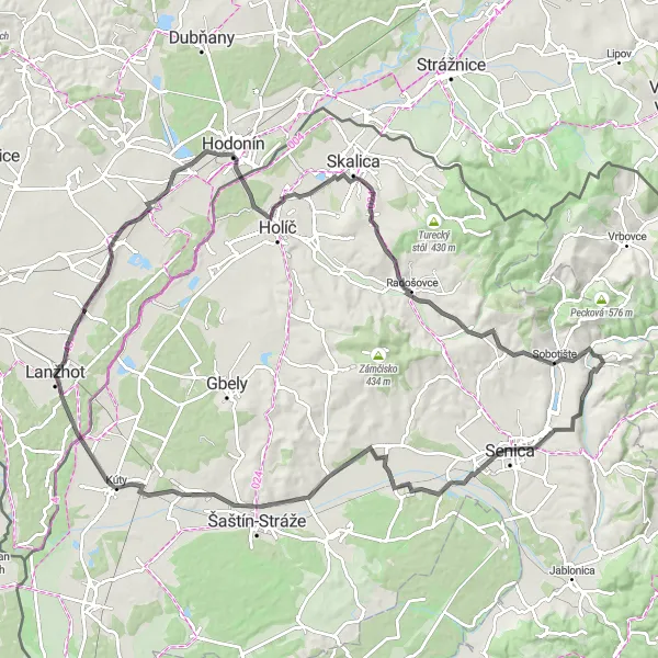 Miniatura mapy "Przejazd rowerowy po drodze z Tvrdonic" - trasy rowerowej w Jihovýchod, Czech Republic. Wygenerowane przez planer tras rowerowych Tarmacs.app