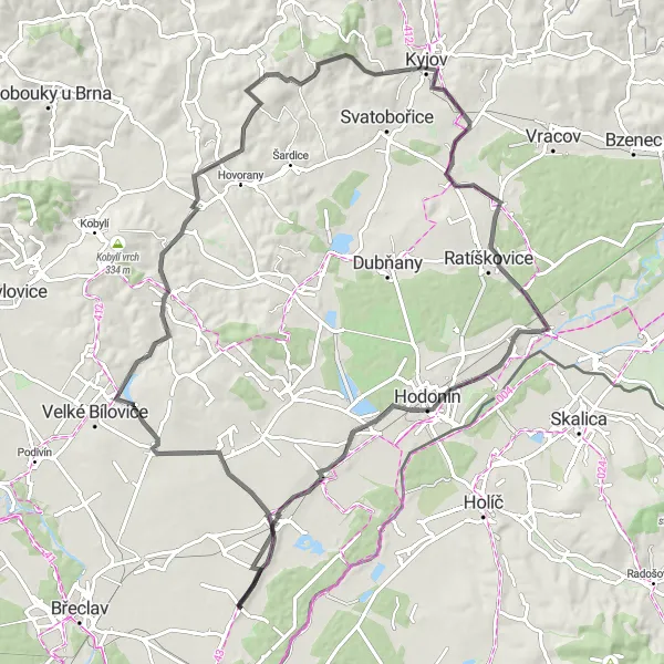 Miniatura mapy "Wycieczka rowerowa po drodze z Tvrdonic" - trasy rowerowej w Jihovýchod, Czech Republic. Wygenerowane przez planer tras rowerowych Tarmacs.app