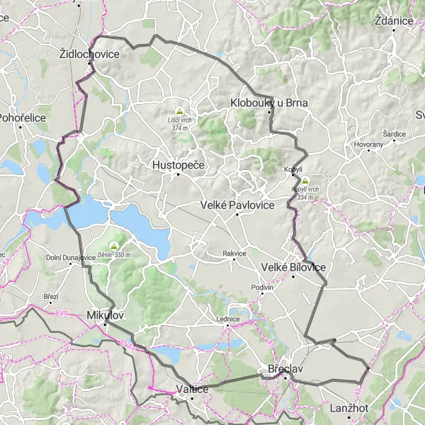 Miniatura mapy "Trasa Szosowa do Břeclav" - trasy rowerowej w Jihovýchod, Czech Republic. Wygenerowane przez planer tras rowerowych Tarmacs.app