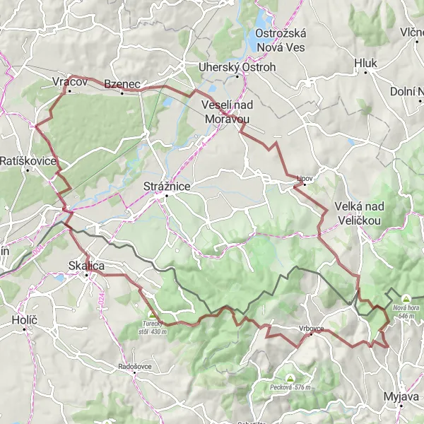 Mapa miniatúra "Do kopcov Vacenovice-Vrbovce" cyklistická inšpirácia v Jihovýchod, Czech Republic. Vygenerované cyklistickým plánovačom trás Tarmacs.app