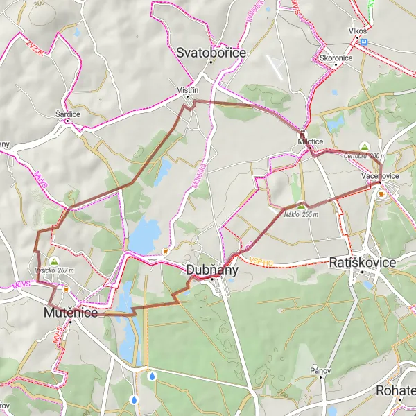 Mapa miniatúra "Gravelový okruh Náklo - Vacenovice" cyklistická inšpirácia v Jihovýchod, Czech Republic. Vygenerované cyklistickým plánovačom trás Tarmacs.app