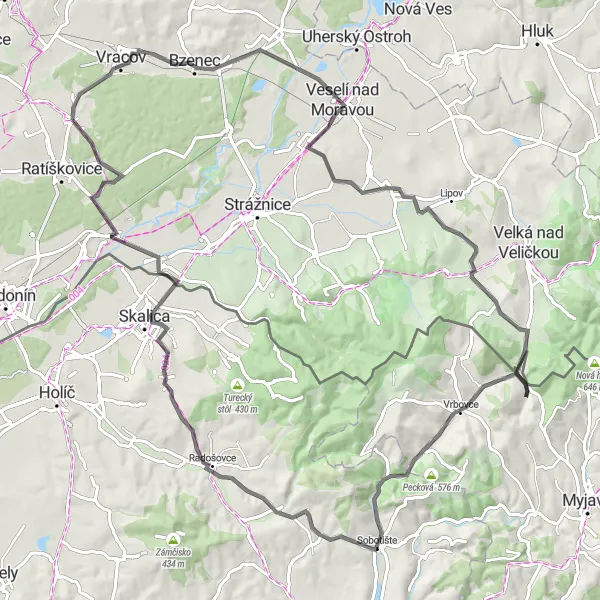 Map miniature of "Vacenovice and Surrounding Attractions" cycling inspiration in Jihovýchod, Czech Republic. Generated by Tarmacs.app cycling route planner