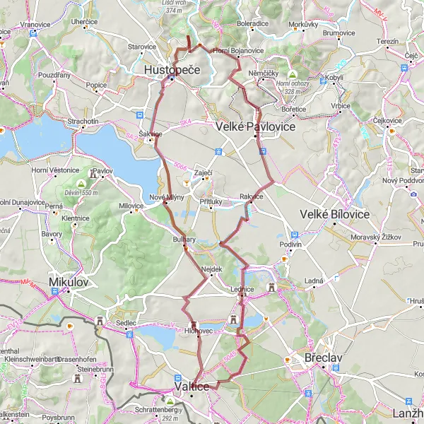 Miniatura mapy "Przejażdżka gravelowa przez Hlohovec" - trasy rowerowej w Jihovýchod, Czech Republic. Wygenerowane przez planer tras rowerowych Tarmacs.app