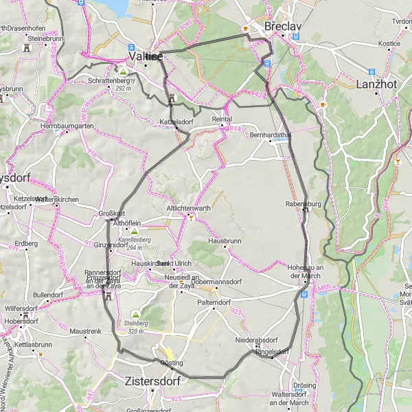 Mapa miniatúra "Okruh kolem Valtic" cyklistická inšpirácia v Jihovýchod, Czech Republic. Vygenerované cyklistickým plánovačom trás Tarmacs.app