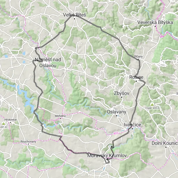 Map miniature of "Scenic Road Tour to Dolní Dubňany" cycling inspiration in Jihovýchod, Czech Republic. Generated by Tarmacs.app cycling route planner