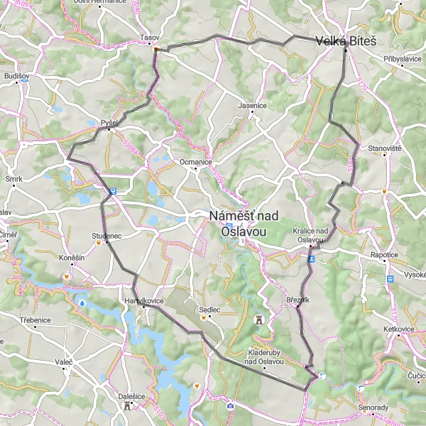 Map miniature of "Hluboké Loop" cycling inspiration in Jihovýchod, Czech Republic. Generated by Tarmacs.app cycling route planner