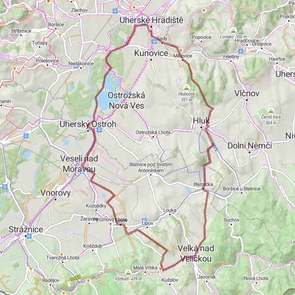 Miniatura mapy "Trasa Hrubá Vrbka" - trasy rowerowej w Jihovýchod, Czech Republic. Wygenerowane przez planer tras rowerowych Tarmacs.app