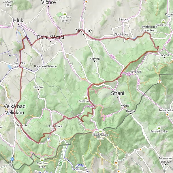 Miniatura mapy "Trasa Gravel z Velká nad Veličkou" - trasy rowerowej w Jihovýchod, Czech Republic. Wygenerowane przez planer tras rowerowych Tarmacs.app