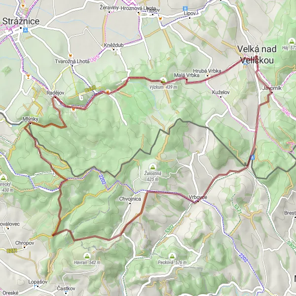 Miniatura mapy "Trasa Gravel z Velká nad Veličkou" - trasy rowerowej w Jihovýchod, Czech Republic. Wygenerowane przez planer tras rowerowych Tarmacs.app