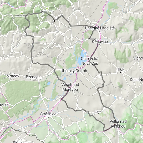 Miniatura mapy "Trasa Road z Velká nad Veličkou" - trasy rowerowej w Jihovýchod, Czech Republic. Wygenerowane przez planer tras rowerowych Tarmacs.app