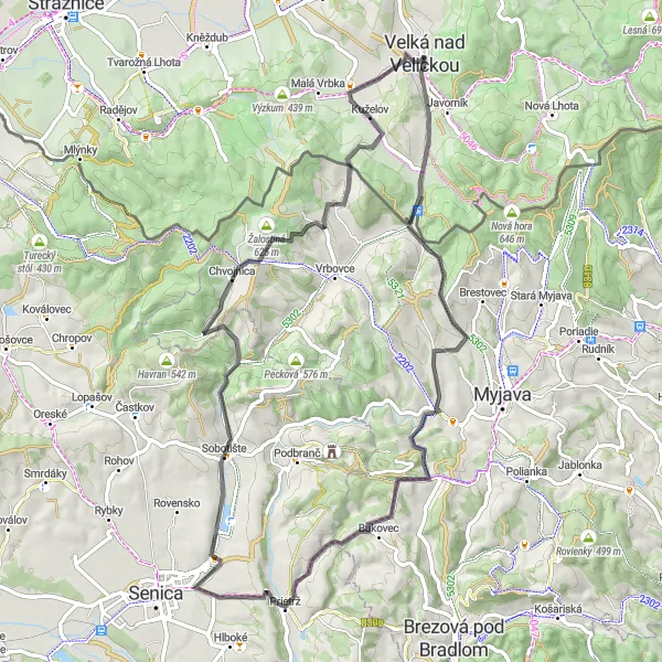 Miniatura mapy "Trasa Road z Velká nad Veličkou" - trasy rowerowej w Jihovýchod, Czech Republic. Wygenerowane przez planer tras rowerowych Tarmacs.app