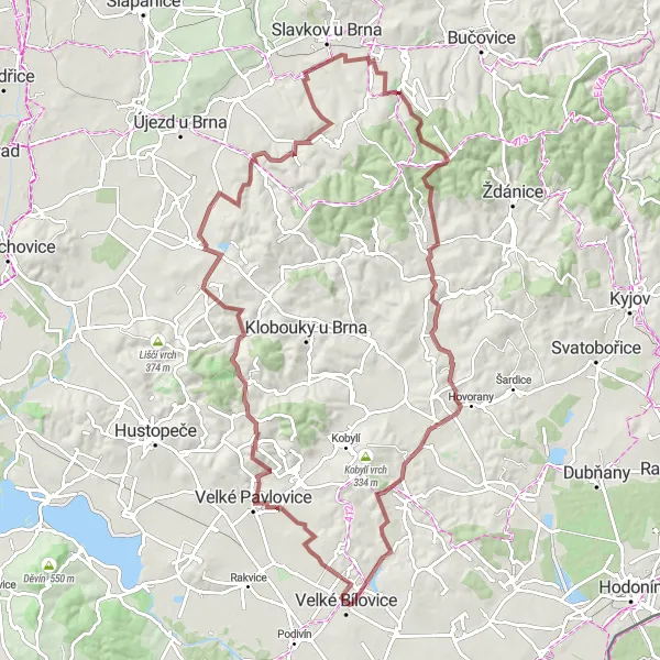 Karten-Miniaturansicht der Radinspiration "Weinberge und Dörfer Gravel Tour" in Jihovýchod, Czech Republic. Erstellt vom Tarmacs.app-Routenplaner für Radtouren
