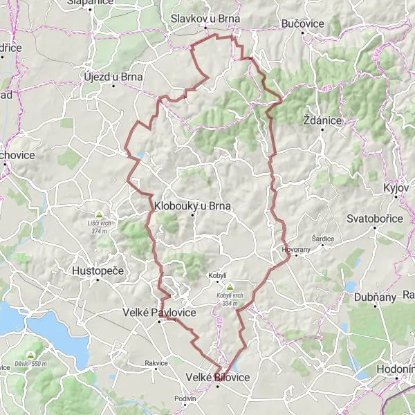 Map miniature of "Gravel Adventure" cycling inspiration in Jihovýchod, Czech Republic. Generated by Tarmacs.app cycling route planner