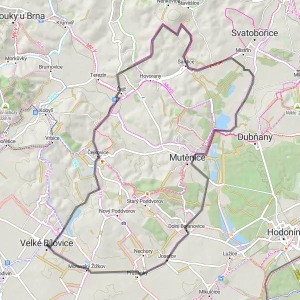 Miniatura mapy "Winiary Winery Route" - trasy rowerowej w Jihovýchod, Czech Republic. Wygenerowane przez planer tras rowerowych Tarmacs.app