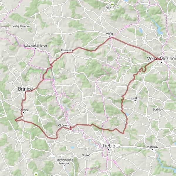 Mapa miniatúra "Trasa v okolí Velkého Meziříčí - Gravel" cyklistická inšpirácia v Jihovýchod, Czech Republic. Vygenerované cyklistickým plánovačom trás Tarmacs.app