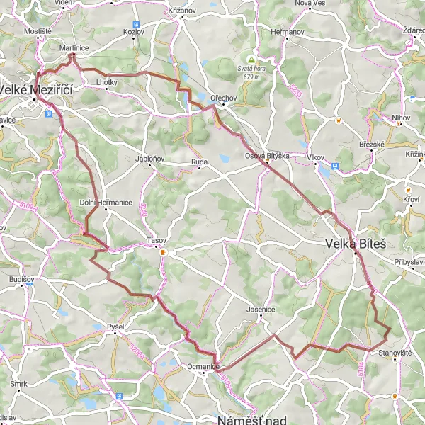 Miniaturní mapa "Historický okruh přes Naloučany a Martinice" inspirace pro cyklisty v oblasti Jihovýchod, Czech Republic. Vytvořeno pomocí plánovače tras Tarmacs.app