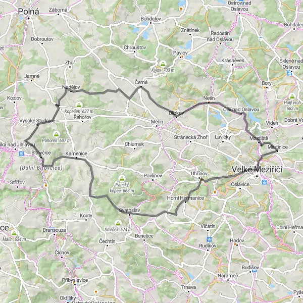 Mapa miniatúra "Cyklotrasa s malebnými výhledy" cyklistická inšpirácia v Jihovýchod, Czech Republic. Vygenerované cyklistickým plánovačom trás Tarmacs.app