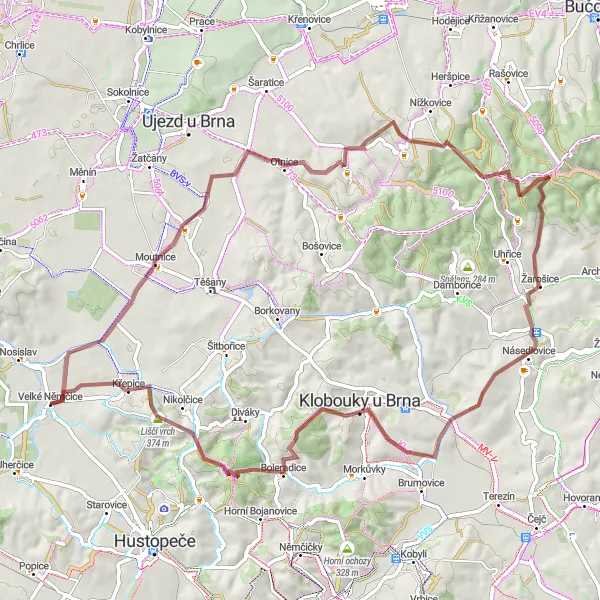 Miniatura mapy "Rowerowa trasa z Moutnice do Křepice" - trasy rowerowej w Jihovýchod, Czech Republic. Wygenerowane przez planer tras rowerowych Tarmacs.app