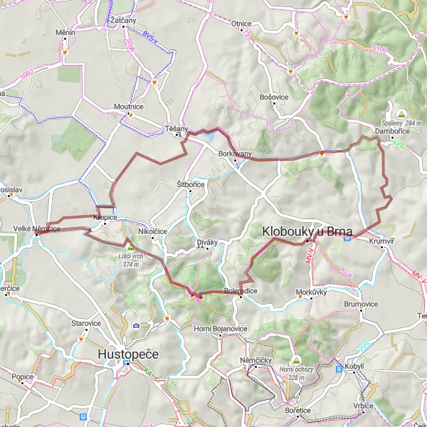 Map miniature of "Nature and Wine" cycling inspiration in Jihovýchod, Czech Republic. Generated by Tarmacs.app cycling route planner