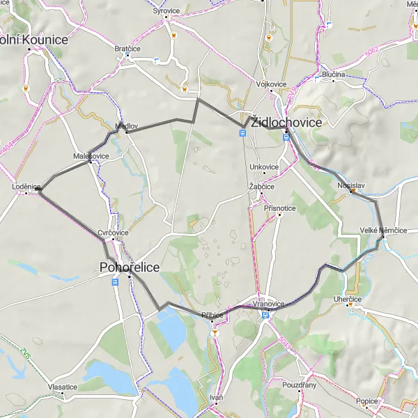 Miniatura mapy "Przez malownicze tereny" - trasy rowerowej w Jihovýchod, Czech Republic. Wygenerowane przez planer tras rowerowych Tarmacs.app