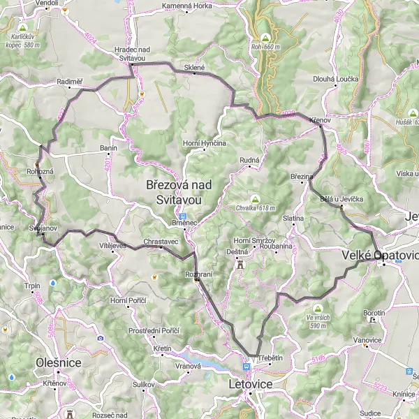 Mapa miniatúra "Cyklotrasa s historickými památkami a přírodními krásami" cyklistická inšpirácia v Jihovýchod, Czech Republic. Vygenerované cyklistickým plánovačom trás Tarmacs.app