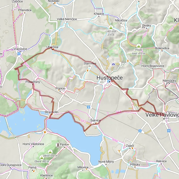 Miniatura mapy "Trasa gravelowa do wsi Velké Pavlovice" - trasy rowerowej w Jihovýchod, Czech Republic. Wygenerowane przez planer tras rowerowych Tarmacs.app