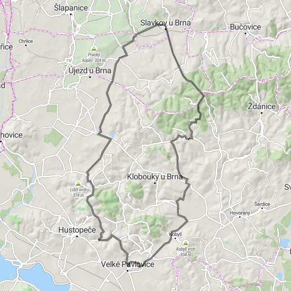 Miniatura mapy "Trasa do Rozhledna Slunečná" - trasy rowerowej w Jihovýchod, Czech Republic. Wygenerowane przez planer tras rowerowych Tarmacs.app