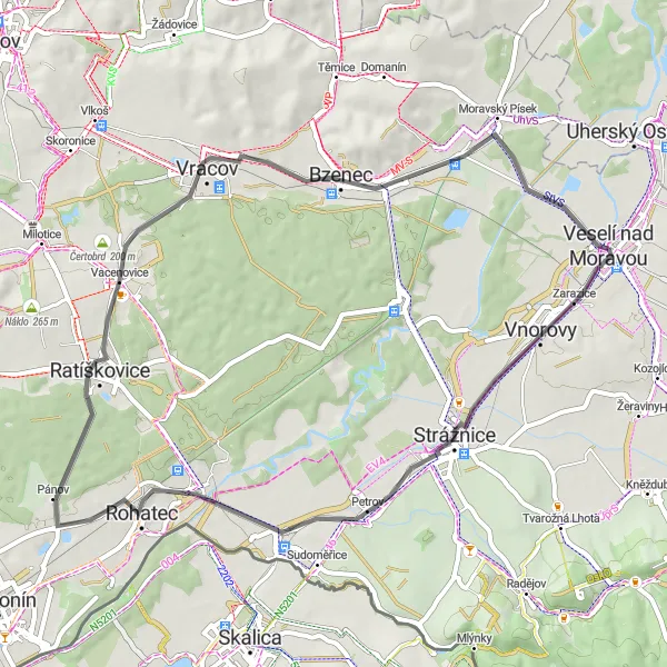 Mapa miniatúra "Cyklotúra okolo Veselí nad Moravou" cyklistická inšpirácia v Jihovýchod, Czech Republic. Vygenerované cyklistickým plánovačom trás Tarmacs.app