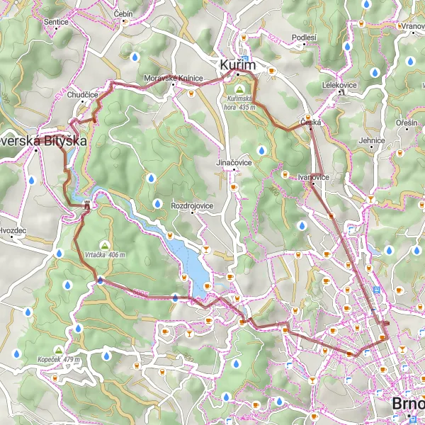 Miniaturní mapa "Veverská Bítýška - Nové Dvory" inspirace pro cyklisty v oblasti Jihovýchod, Czech Republic. Vytvořeno pomocí plánovače tras Tarmacs.app