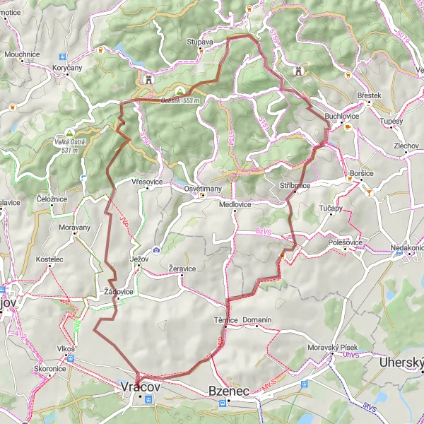 Map miniature of "Žádovice to Těmice Gravel Loop" cycling inspiration in Jihovýchod, Czech Republic. Generated by Tarmacs.app cycling route planner