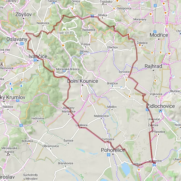Mapa miniatúra "Extrémní gravlový okruh kolem Vranovic" cyklistická inšpirácia v Jihovýchod, Czech Republic. Vygenerované cyklistickým plánovačom trás Tarmacs.app