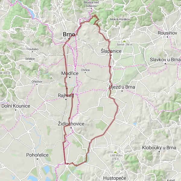 Map miniature of "Hidden Gems Gravel Tour" cycling inspiration in Jihovýchod, Czech Republic. Generated by Tarmacs.app cycling route planner