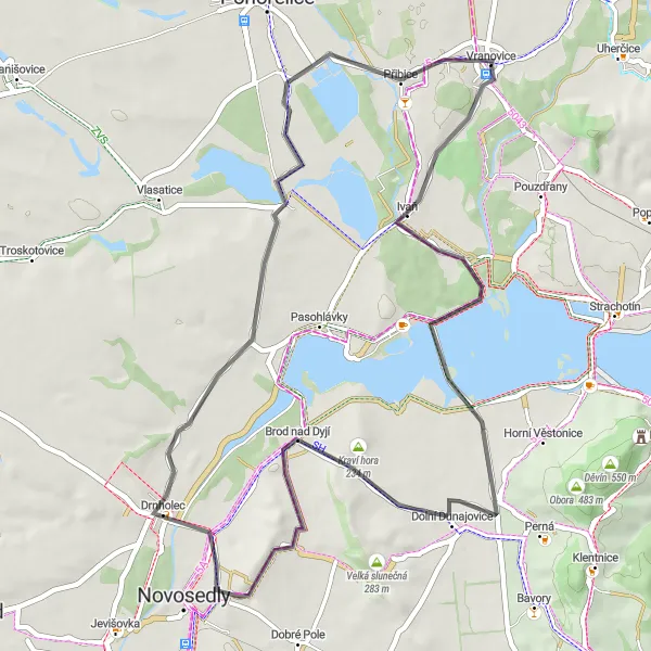 Mapa miniatúra "Cyklistická cesta okolo Vranovice" cyklistická inšpirácia v Jihovýchod, Czech Republic. Vygenerované cyklistickým plánovačom trás Tarmacs.app