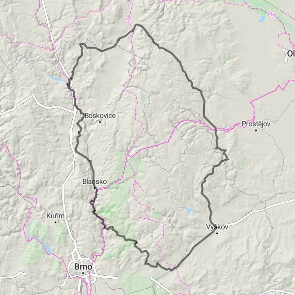 Miniaturní mapa "Road adventure to Skalice nad Svitavou and Stříbrná" inspirace pro cyklisty v oblasti Jihovýchod, Czech Republic. Vytvořeno pomocí plánovače tras Tarmacs.app