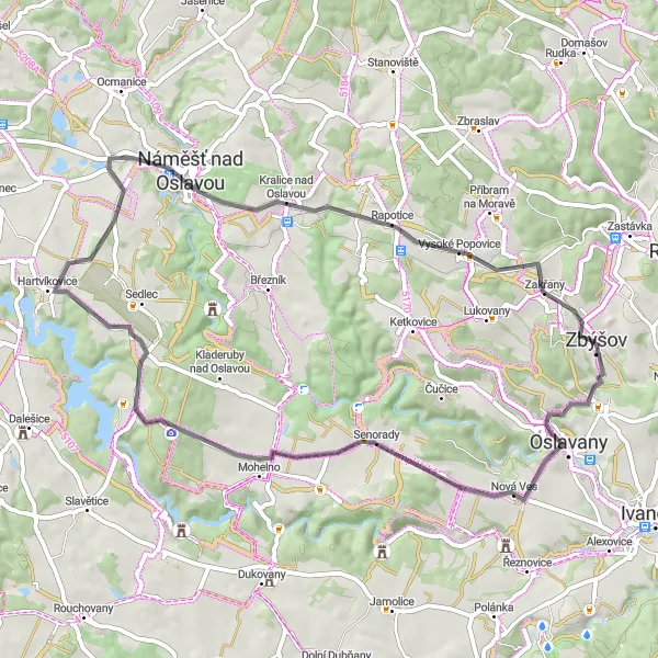 Miniatura mapy "Trasa rowerowa przez górskie tereny - Road" - trasy rowerowej w Jihovýchod, Czech Republic. Wygenerowane przez planer tras rowerowych Tarmacs.app
