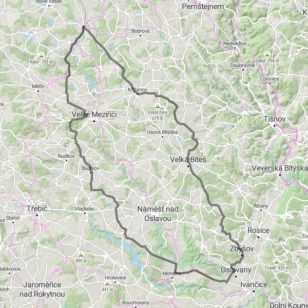 Mapa miniatúra "Cyklotrasa Senorady - Zakřany" cyklistická inšpirácia v Jihovýchod, Czech Republic. Vygenerované cyklistickým plánovačom trás Tarmacs.app