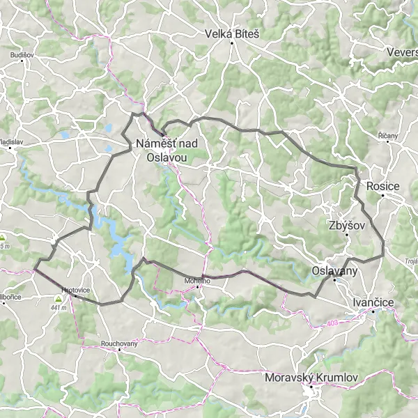 Mapa miniatúra "Cyklotúra cez Neslovice a Babylon" cyklistická inšpirácia v Jihovýchod, Czech Republic. Vygenerované cyklistickým plánovačom trás Tarmacs.app