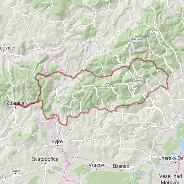 Map miniature of "Ždánice - Nechvalín Gravel Cycling Route" cycling inspiration in Jihovýchod, Czech Republic. Generated by Tarmacs.app cycling route planner