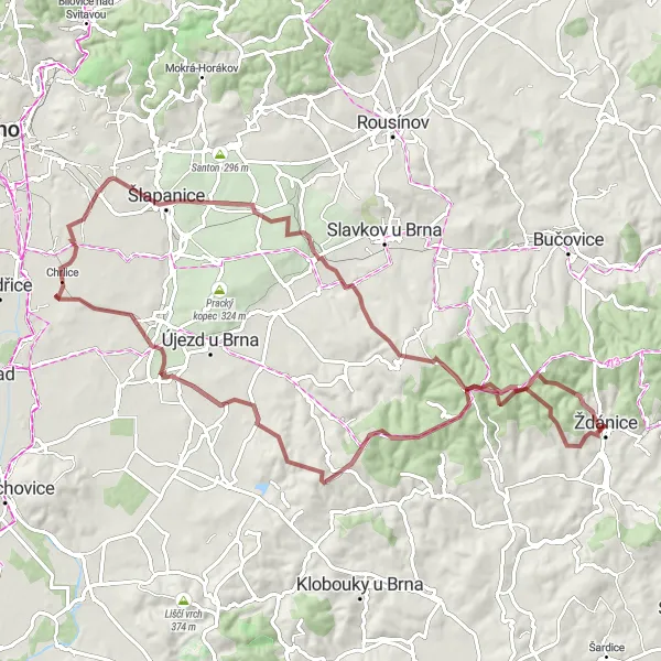 Map miniature of "The Hidden Trails Discovery" cycling inspiration in Jihovýchod, Czech Republic. Generated by Tarmacs.app cycling route planner