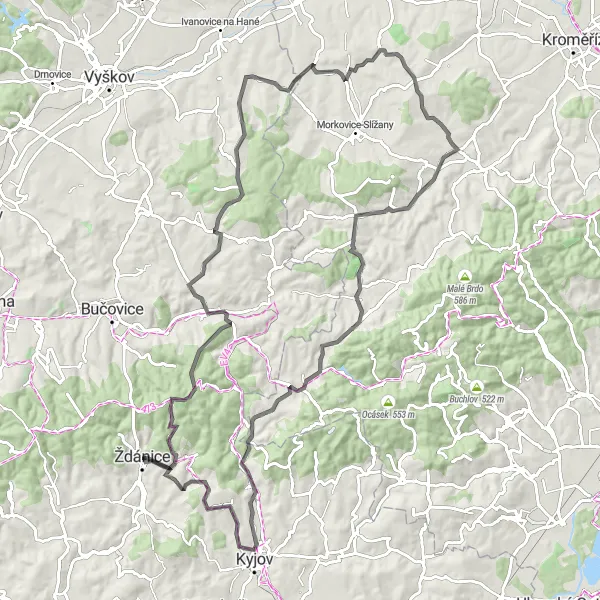 Map miniature of "The Castles and Countryside Route" cycling inspiration in Jihovýchod, Czech Republic. Generated by Tarmacs.app cycling route planner