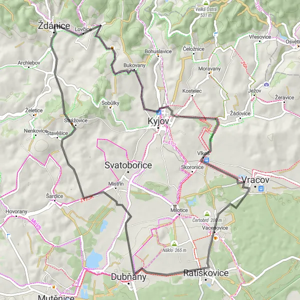 Mapa miniatúra "Cyklotrasa z Ždaníc" cyklistická inšpirácia v Jihovýchod, Czech Republic. Vygenerované cyklistickým plánovačom trás Tarmacs.app