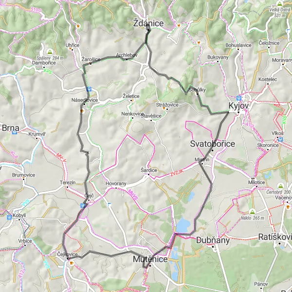 Map miniature of "Ždánice - Mutěnice Road Cycling Route" cycling inspiration in Jihovýchod, Czech Republic. Generated by Tarmacs.app cycling route planner