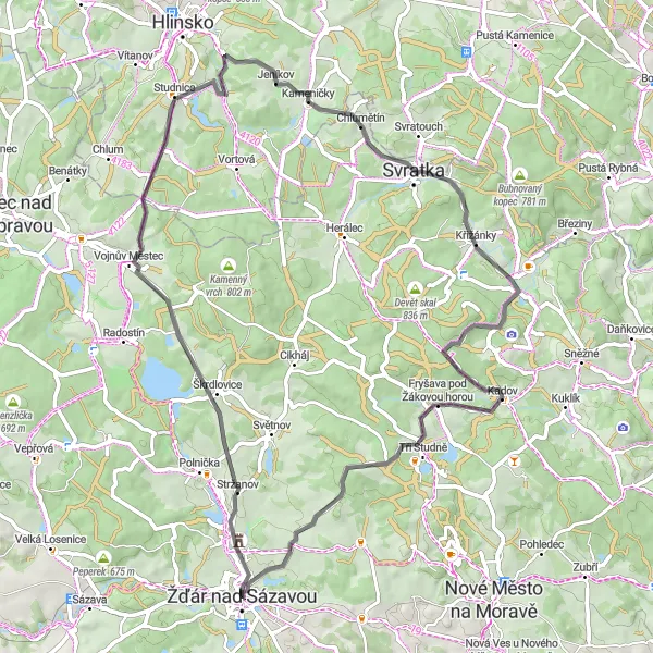 Map miniature of "Scenic Road Cycling: Stržanov and Fryšava pod Žákovou horou" cycling inspiration in Jihovýchod, Czech Republic. Generated by Tarmacs.app cycling route planner
