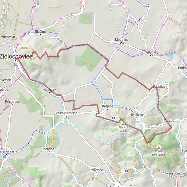 Karten-Miniaturansicht der Radinspiration "Weinberg-Rundweg" in Jihovýchod, Czech Republic. Erstellt vom Tarmacs.app-Routenplaner für Radtouren