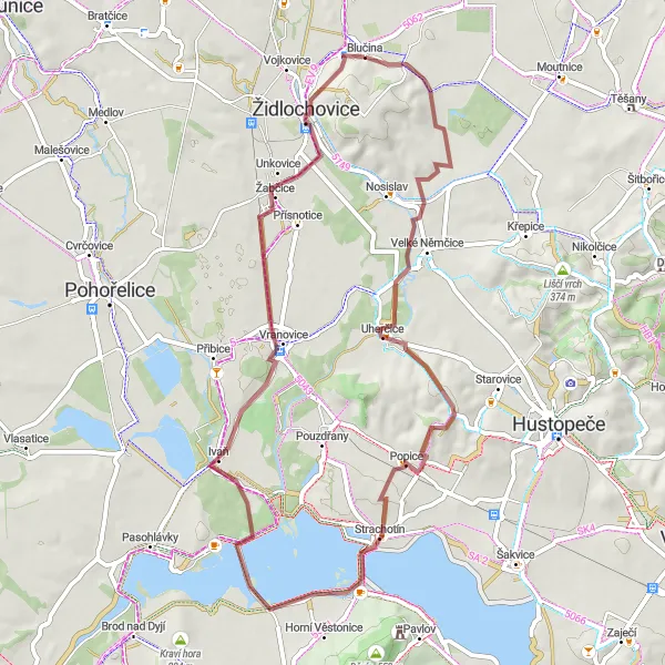 Miniaturní mapa "Okružní výlet k vrcholu Blučina" inspirace pro cyklisty v oblasti Jihovýchod, Czech Republic. Vytvořeno pomocí plánovače tras Tarmacs.app